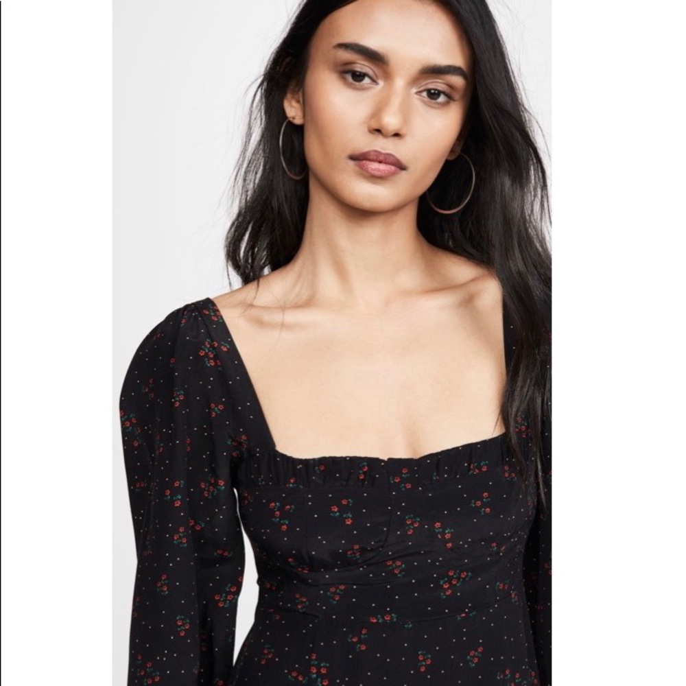 Free People Iris Floral Long Sleeve Midi Red Dress